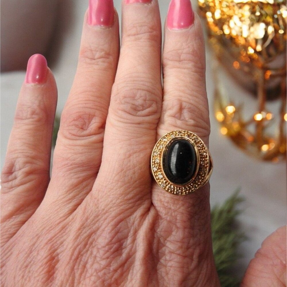 Sterling Silver 925 Women's Vermeil Silver Ring w/ Black Cabochon-Cut, Size 7 - Picture 5 of 11